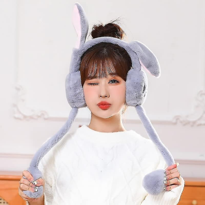 Soft Fluffy Rabbit Ears Headband With Moving Ears Plush Earmuffs