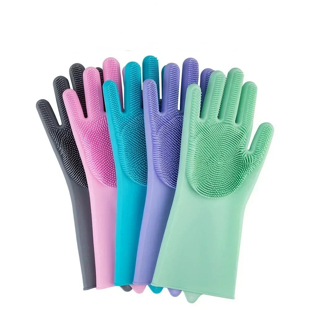 Silicone Washing Gloves with Built-In Scrubber.