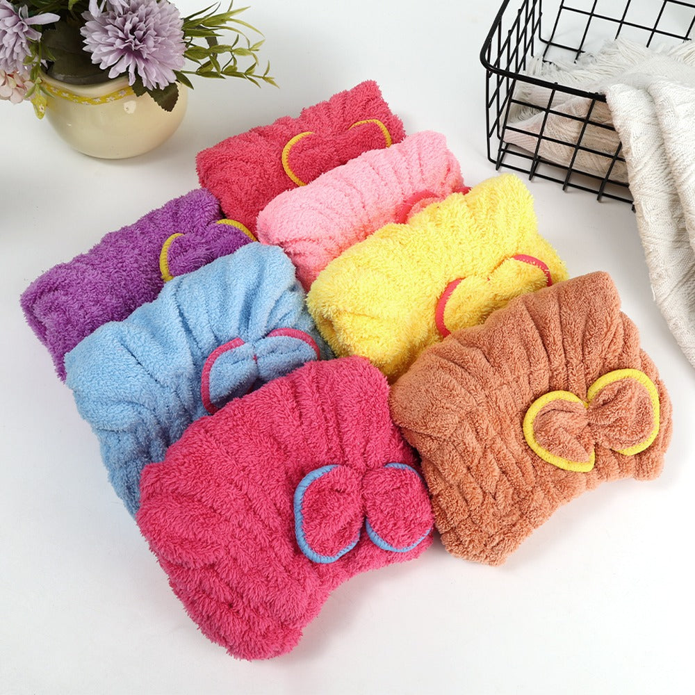 Bow Design Soft Microfiber Flower Cap Towel For Women