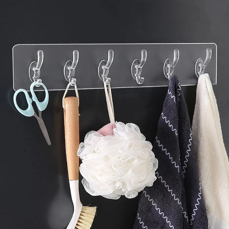 Self Adhesive Transparent 6‑Hooks Wall Hanger | Pack of 3