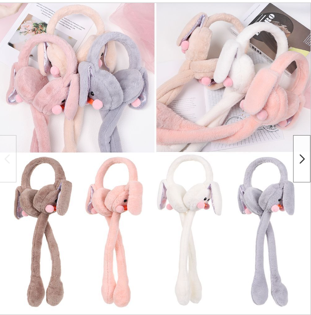 Soft Fluffy Rabbit Ears Headband With Moving Ears Plush Earmuffs